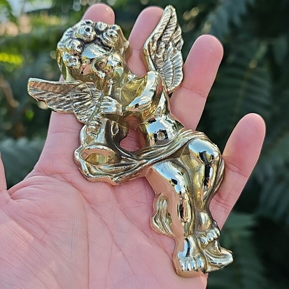 Vintage Cherubs Wall Decor Metal Angels Music Instrument Figures Golden Lot Of 2 - Picture 4 of 14